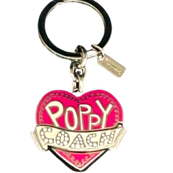 Coach Poppy Pink and Silver Heart Pave Swarovski Crystals Keychain, NWOT - Picture 1 of 5